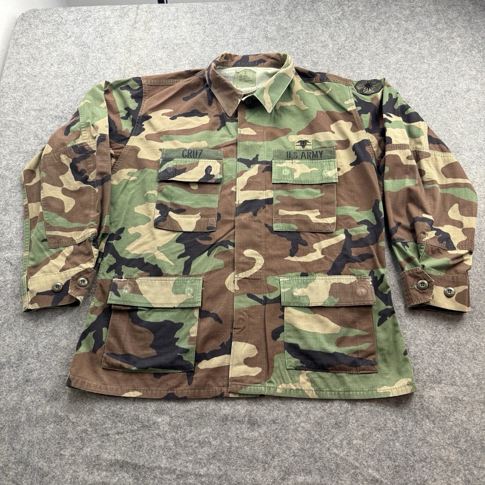 VTG US Army Combat Medical Patch BDU Jacket Large Reg Woodland Camo Ripstop 90s